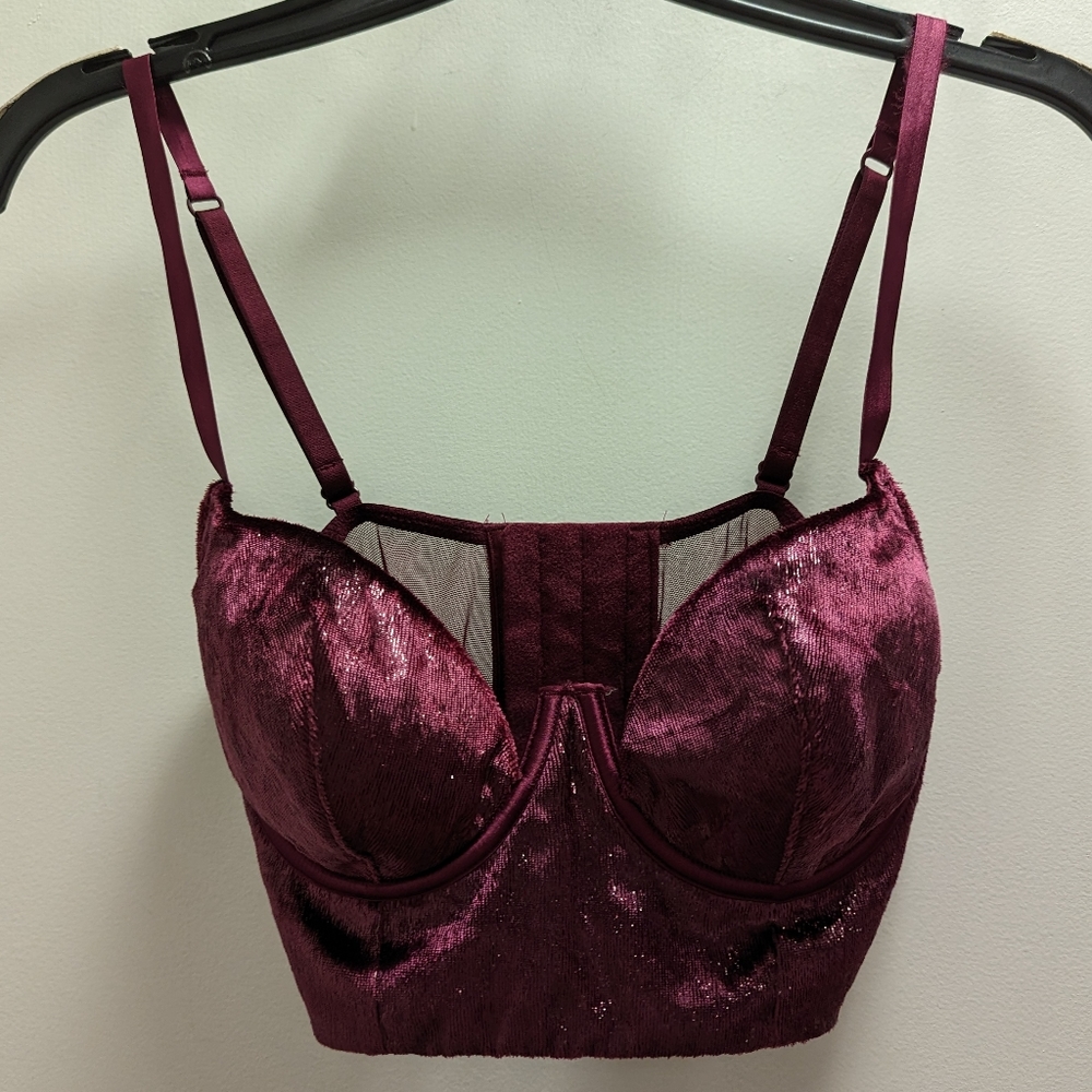 Victoria's Secret Very Sexy Velvet Long Line Balconet Bra in Burgundy